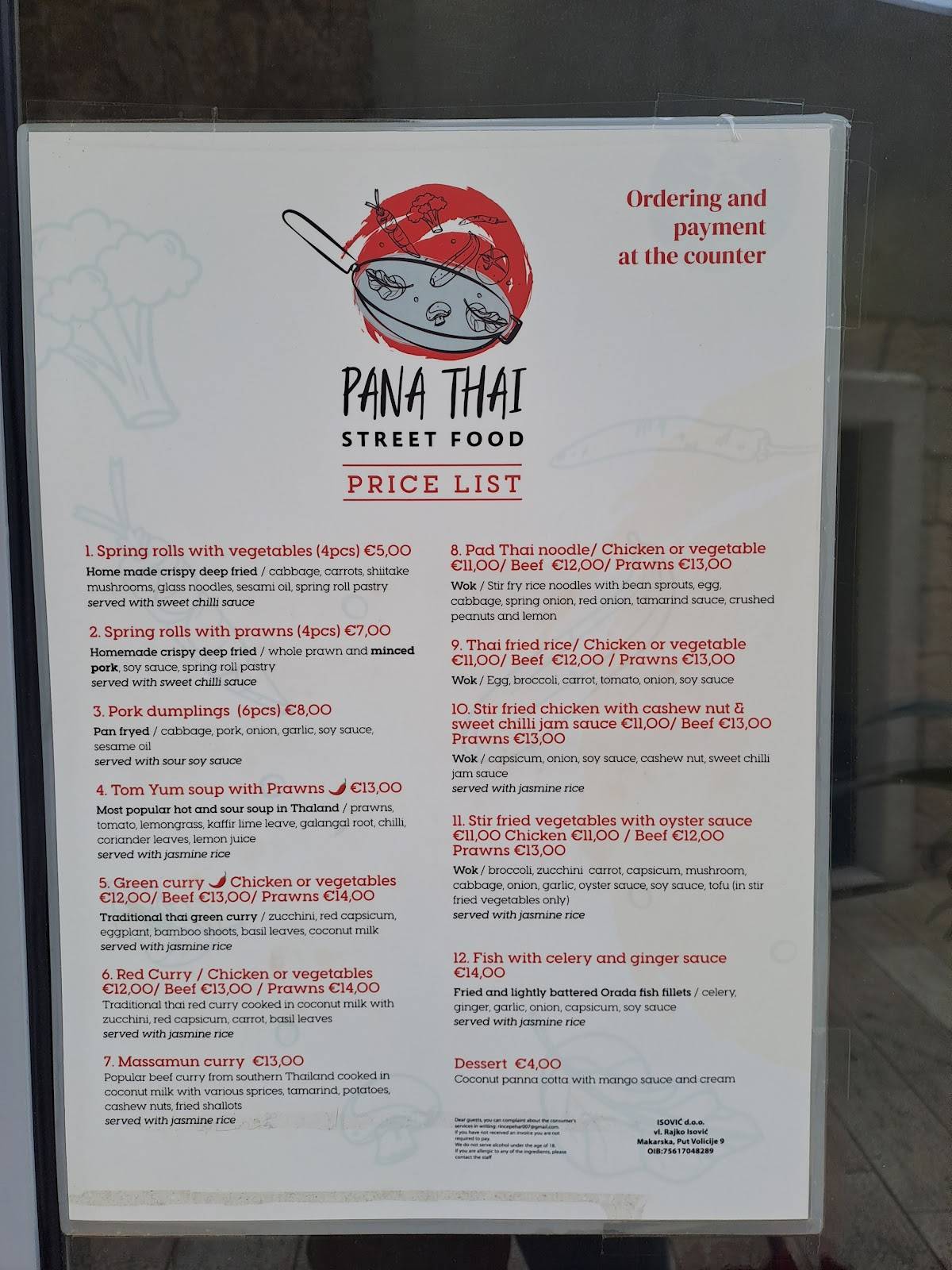 Menu di Pana Thai Street Food (Authentic Thai food) 