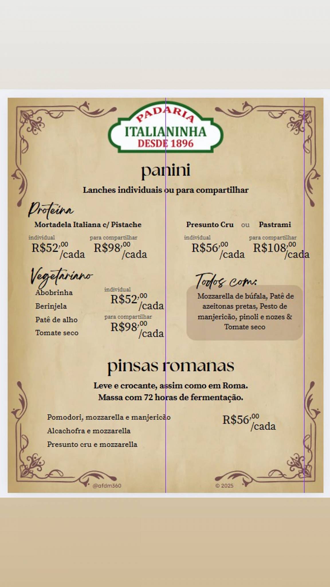 Panetteria Italianinha cardápio