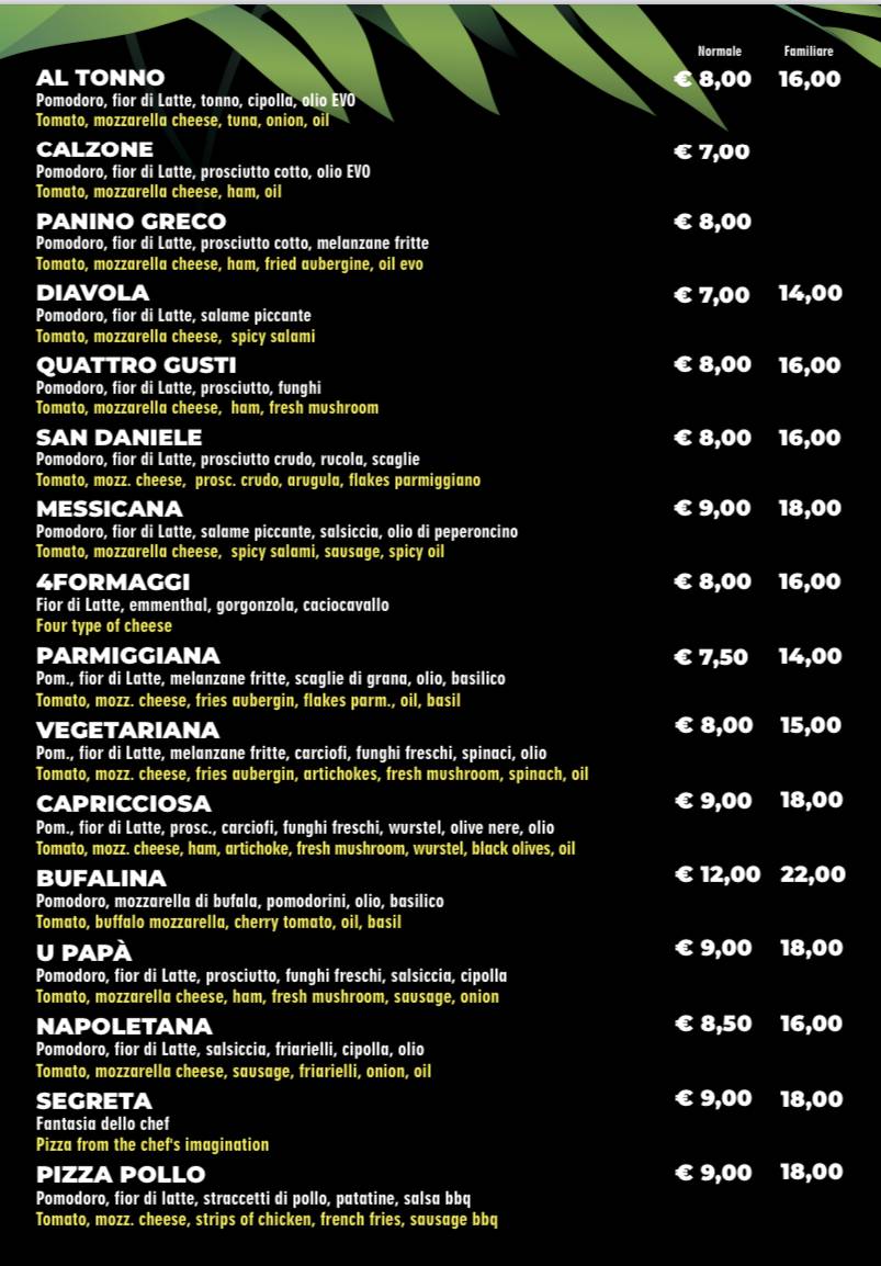 Menu di Pantalè 