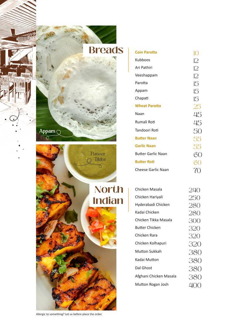 Pappaji Restaurant menu