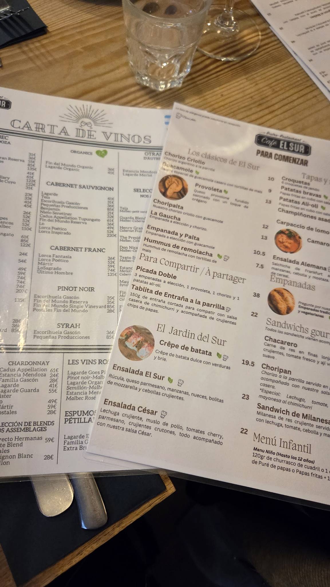 Menu de Café El Sur