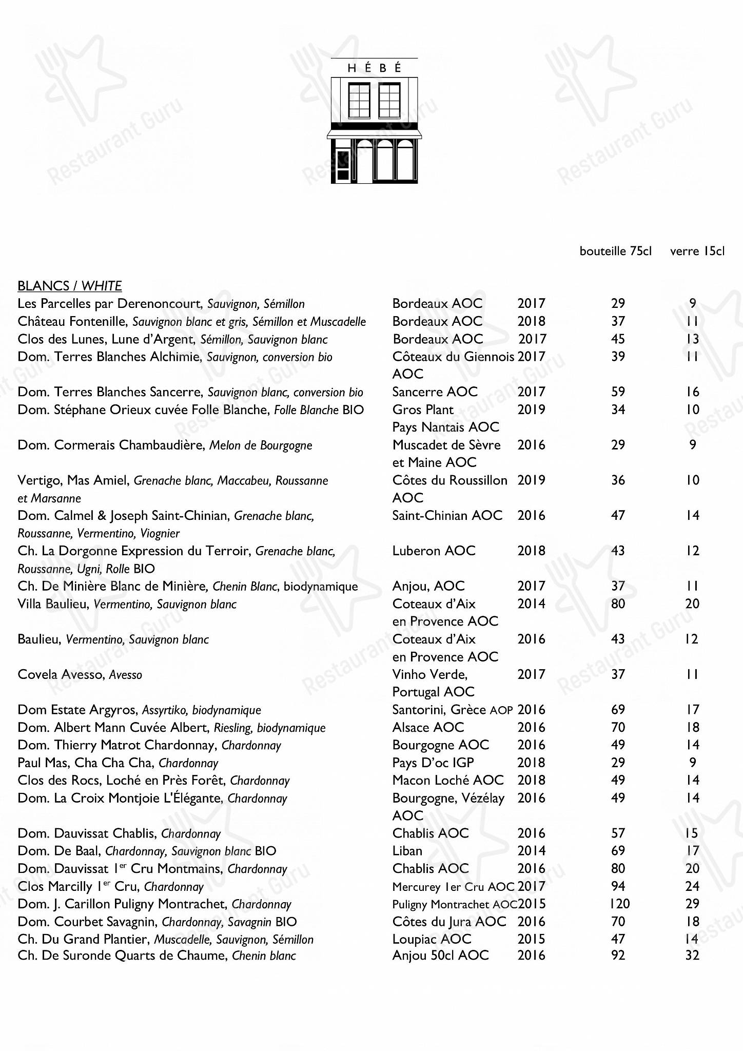 Dessert Menu pour HEBE restaurant - Paris dans Paris