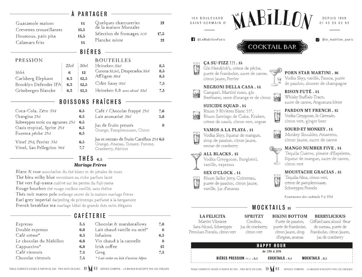 Menu de Le Mabillon - Paris