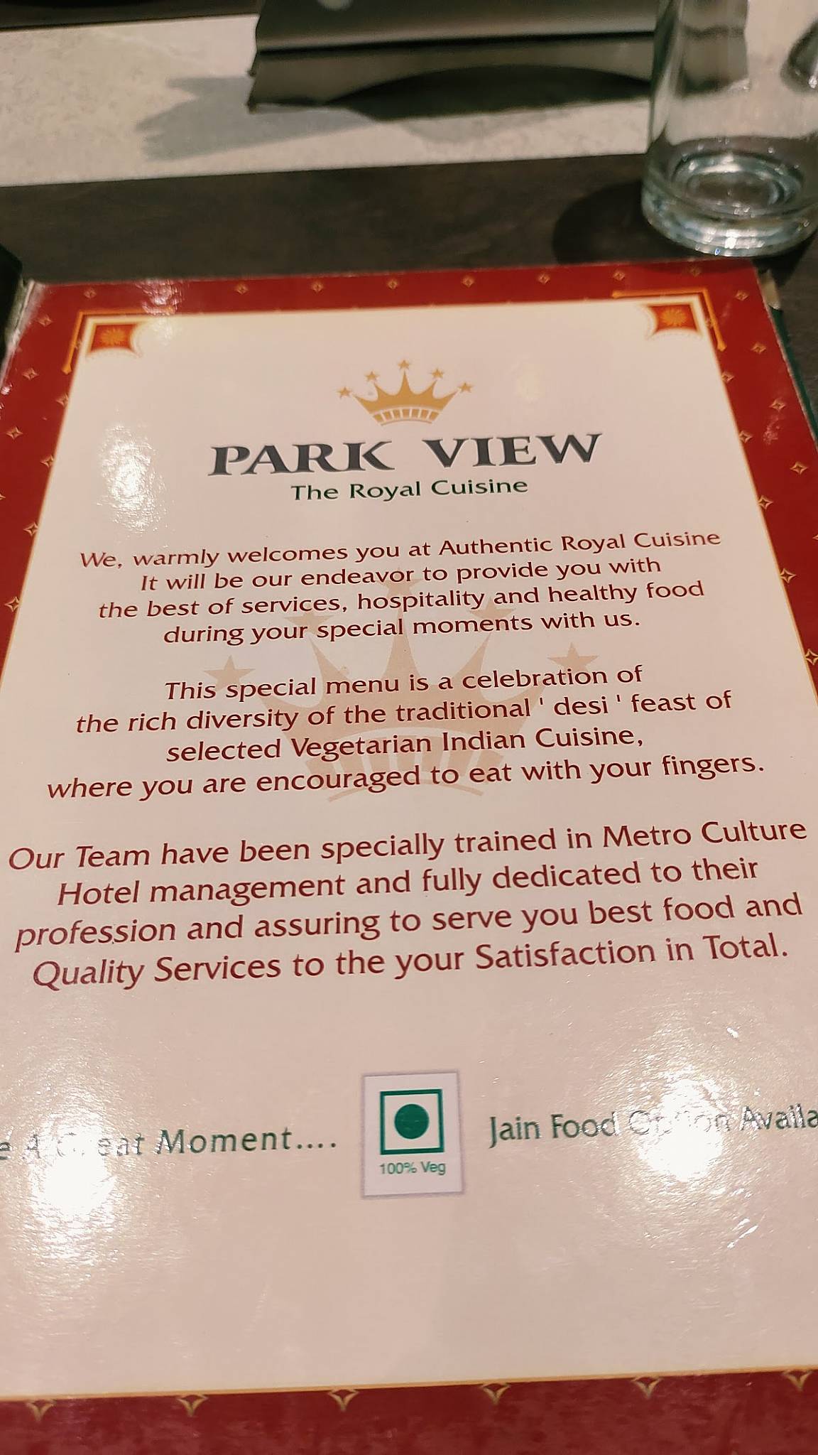 Park View Restaurant menu