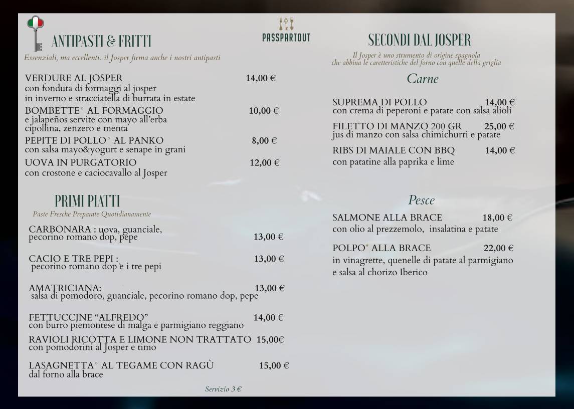 Menu di Passpartout Ristorante, Roma - Borgo Pio, 50 