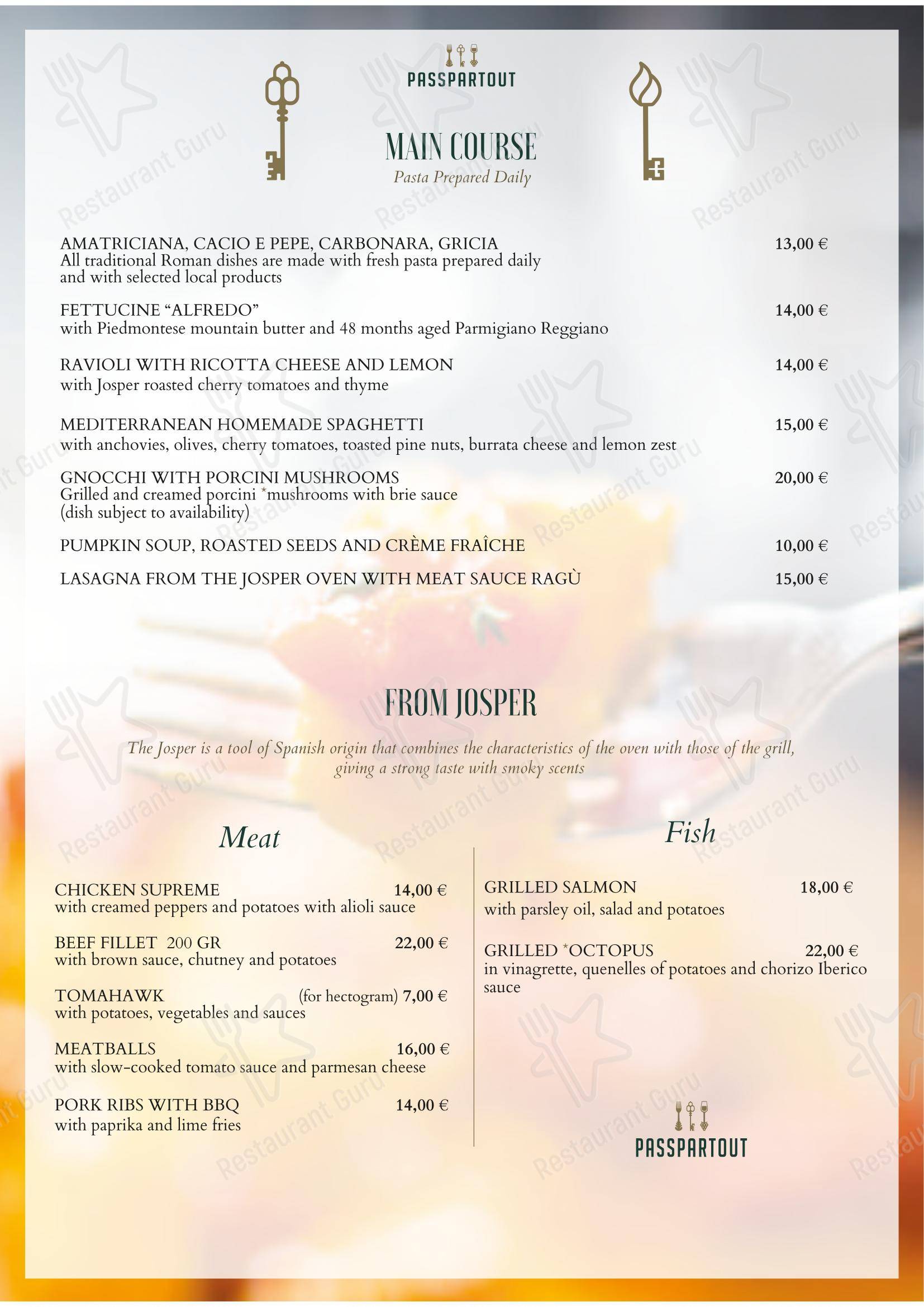 Menu di Passpartout Ristorante, Roma - Borgo Pio, 50 - Menu