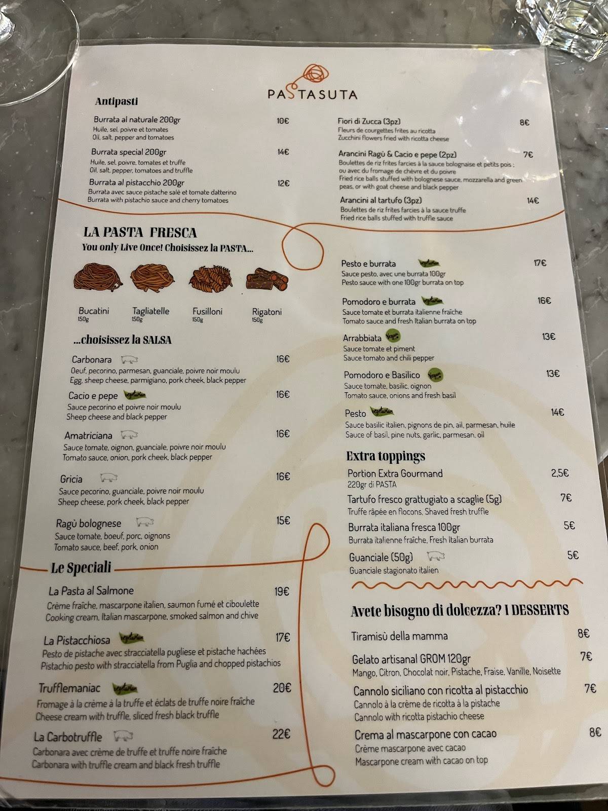 Menu de Pastasuta