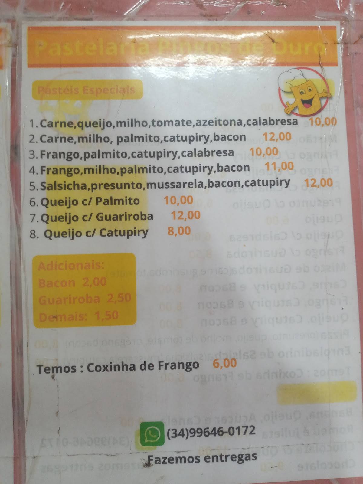 Pastelaria Pingo de Ouro cardápio