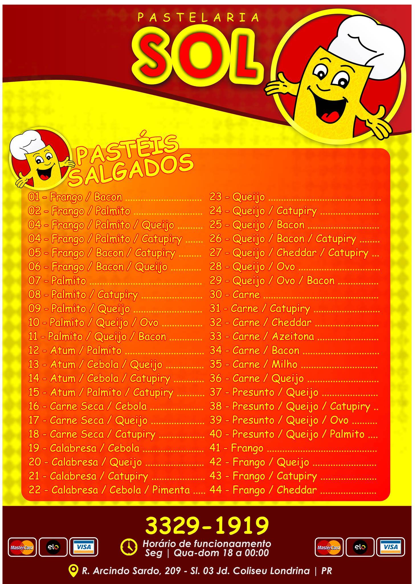 Pastelaria SOL cardápio