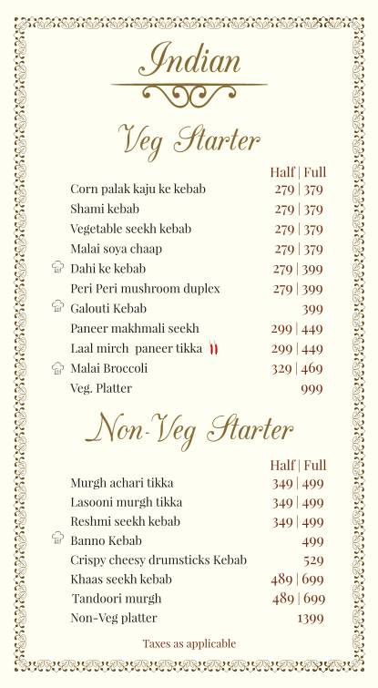 Patio Terrace menu