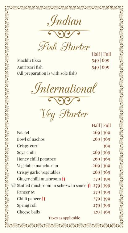 Patio Terrace menu