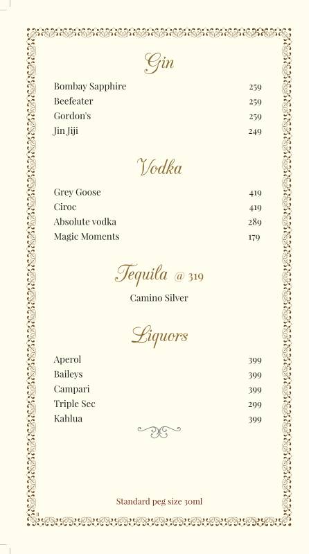 Patio Terrace menu