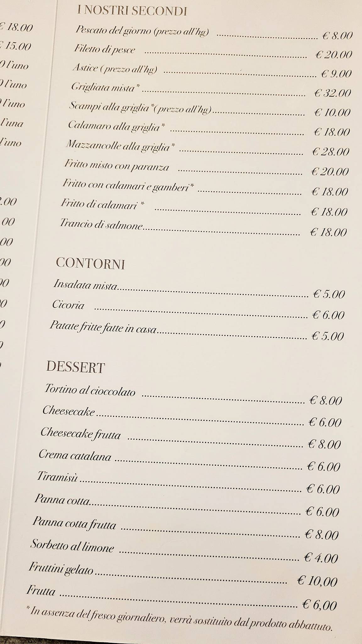 Menu di Peccati di Gola