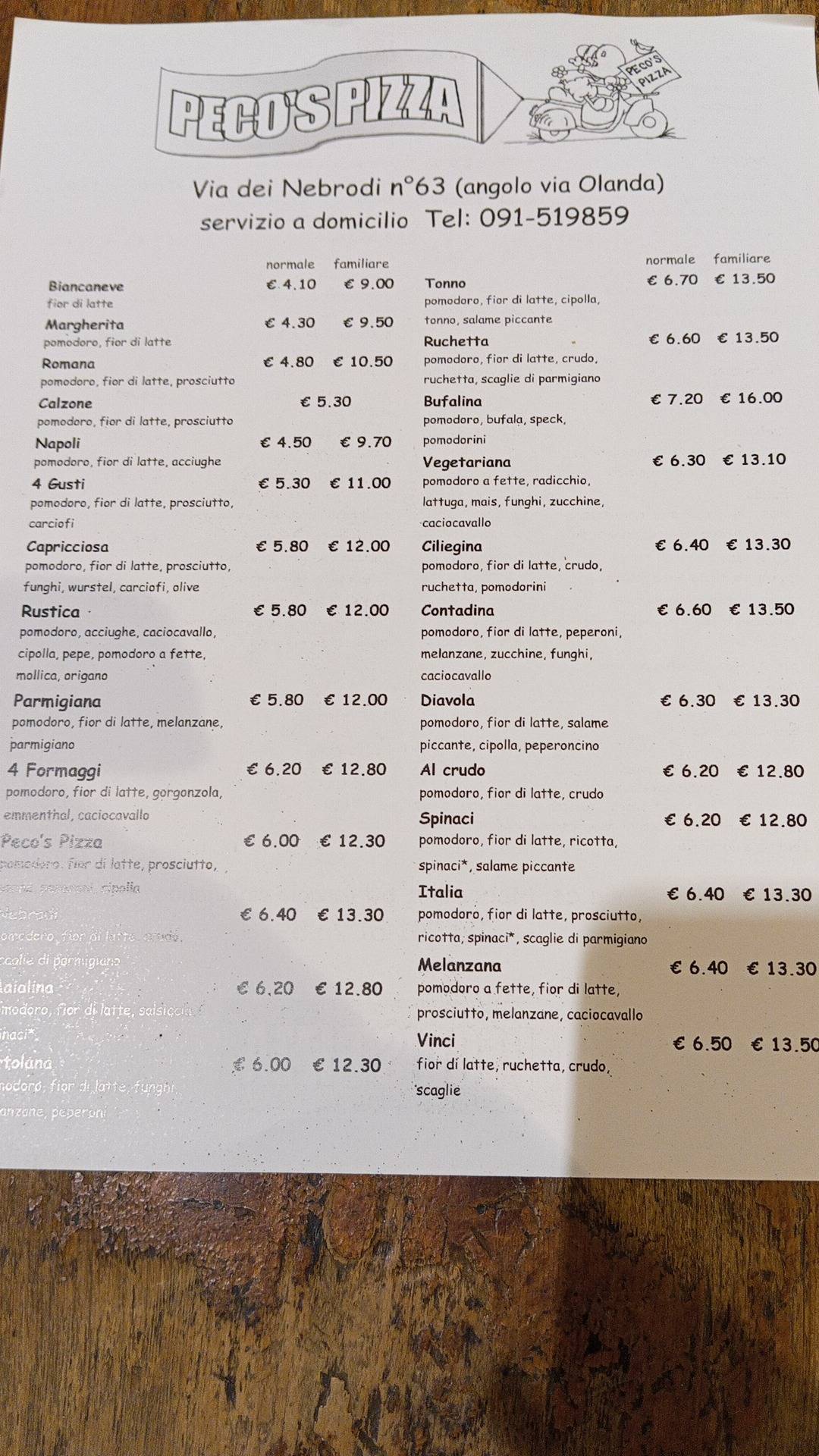 Menu di Peco's Pizza 
