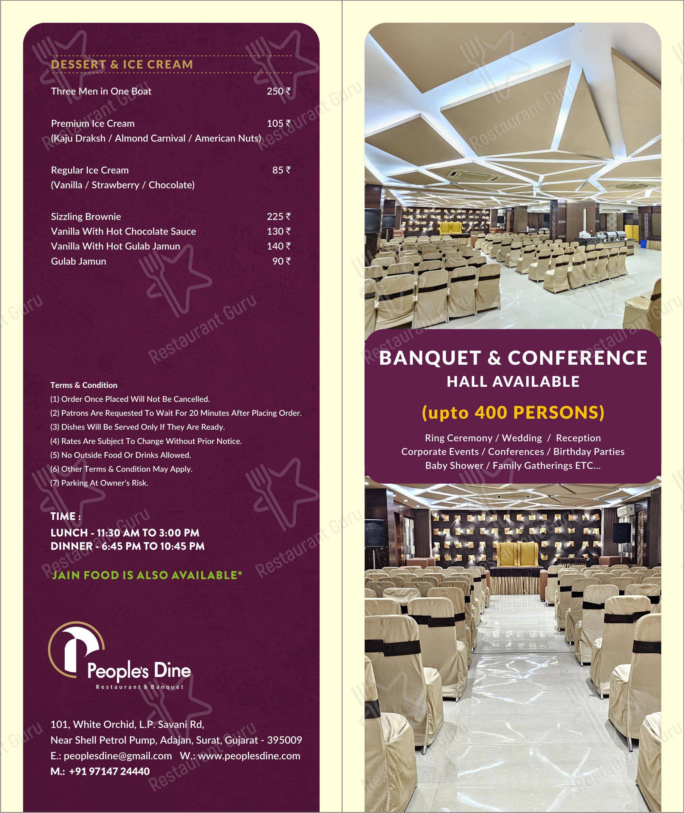 Menu for the People's Dine restaurant