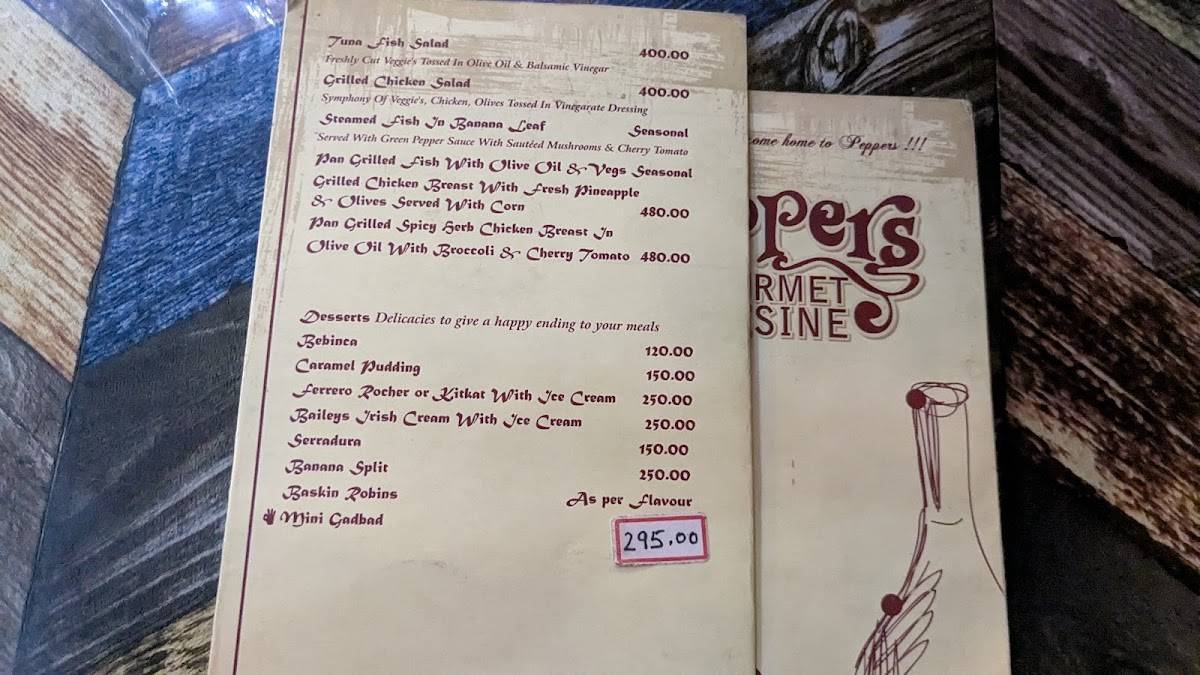 Pepper's Gourmet Cuisine menu
