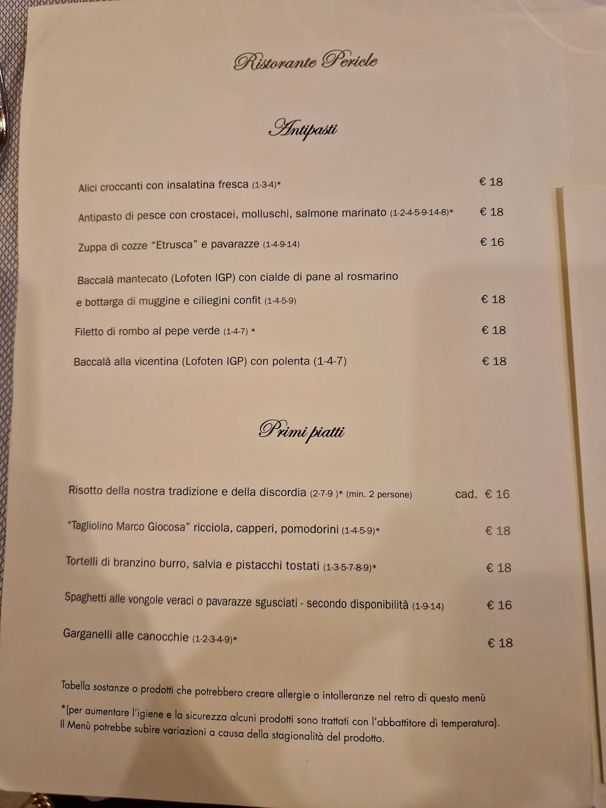 Menu di Pericle 