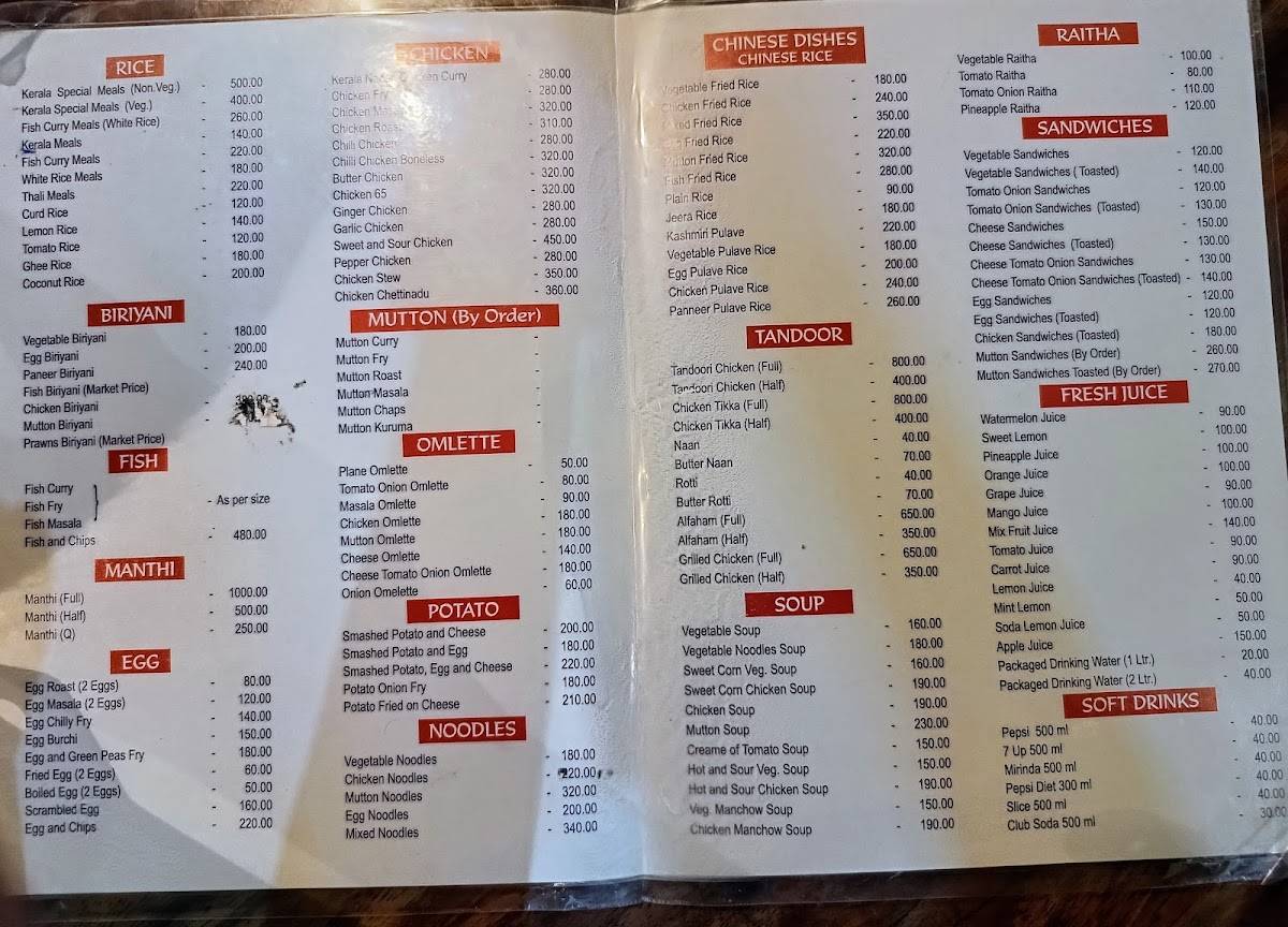 Periyar Tiger Cafe Restaurant menu