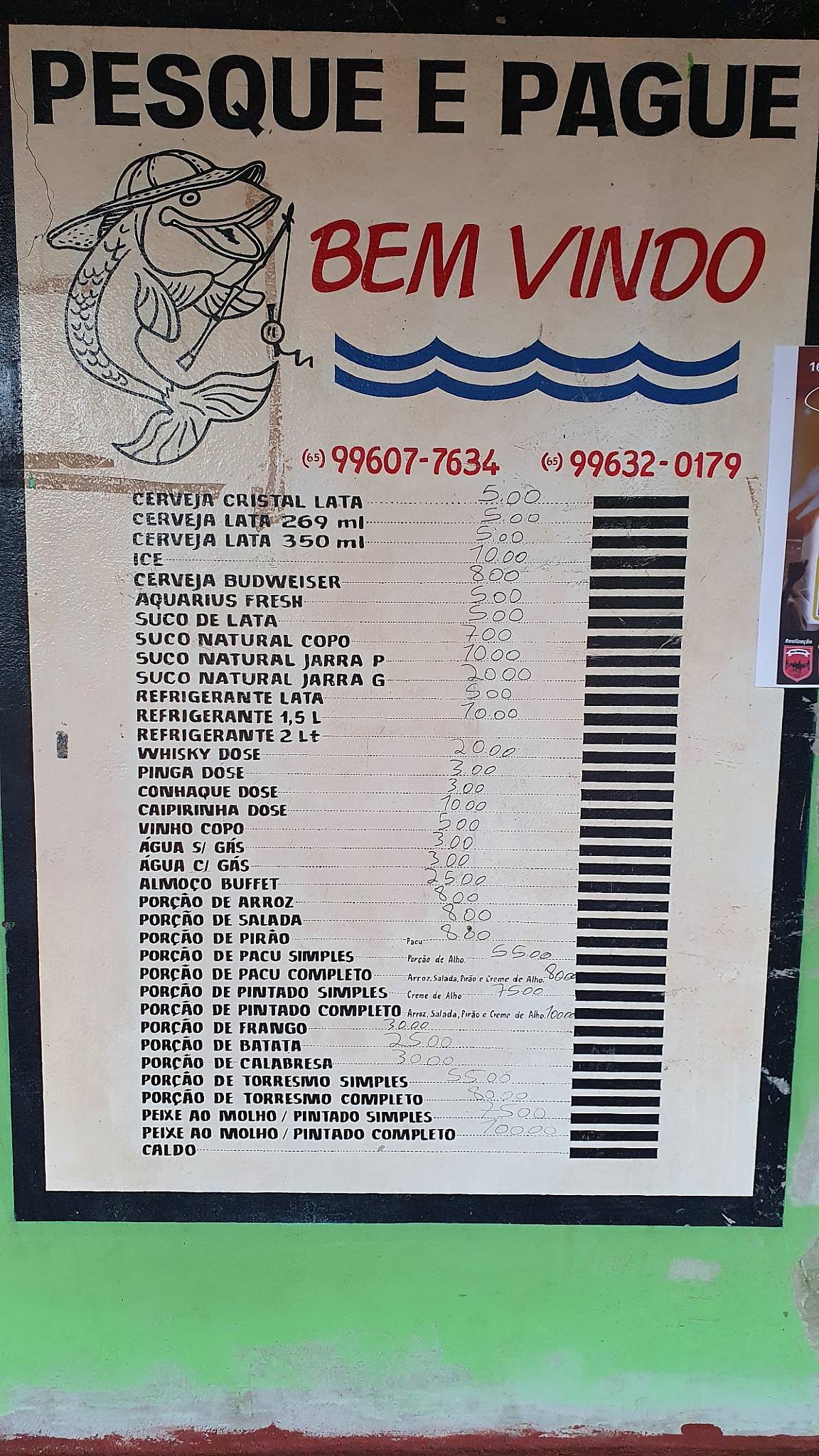 Pesqueiro Bem-Vindo cardápio