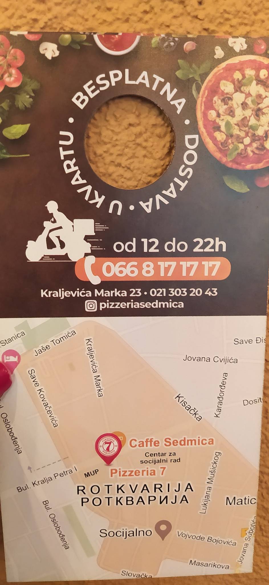 Menu at Picerija Sedmica restaurant, Novi Sad