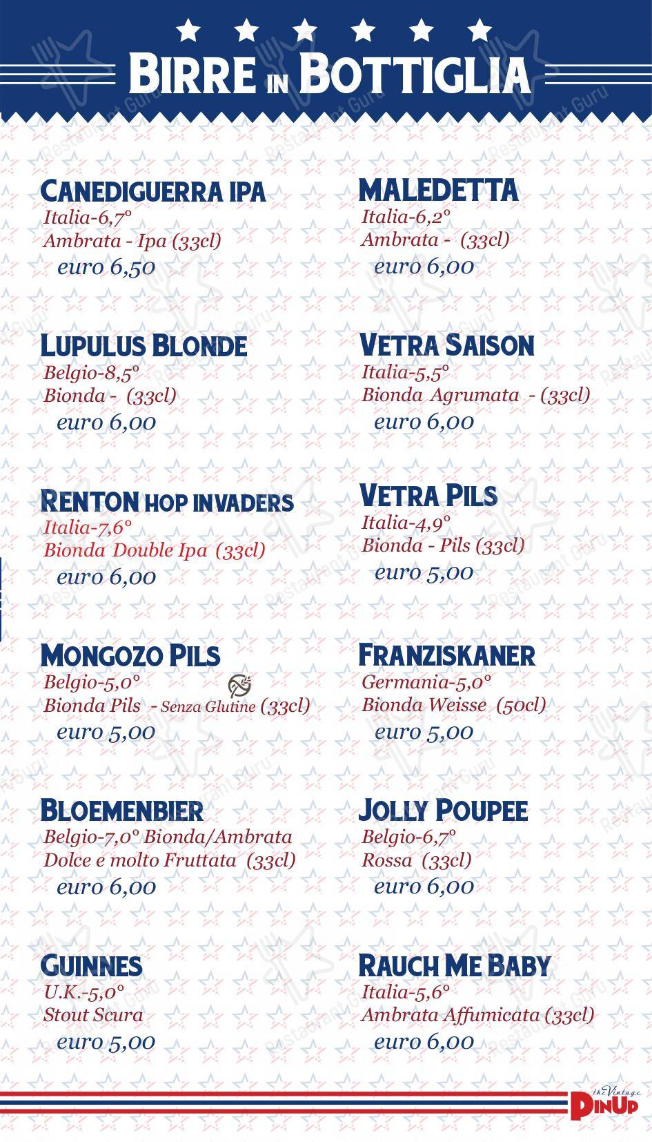 PinUp Pub in Volpago del Montello - Menu bar
