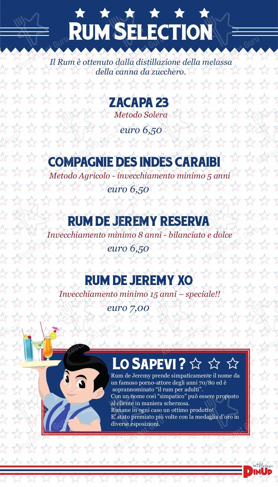 Menu bar per PinUp Pub pub & bar