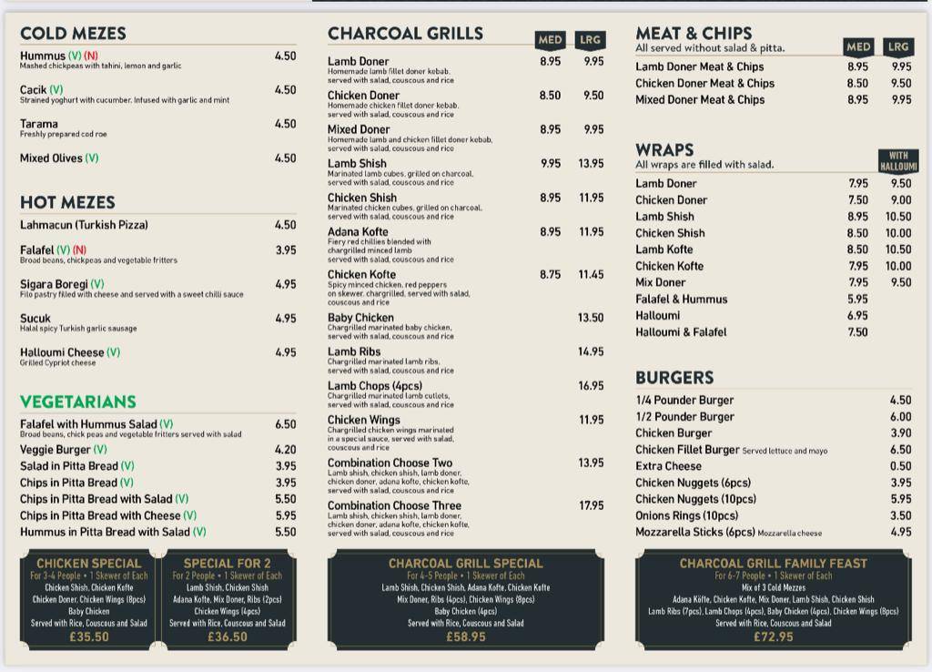 Menu at Charcoal Grill, Pinner