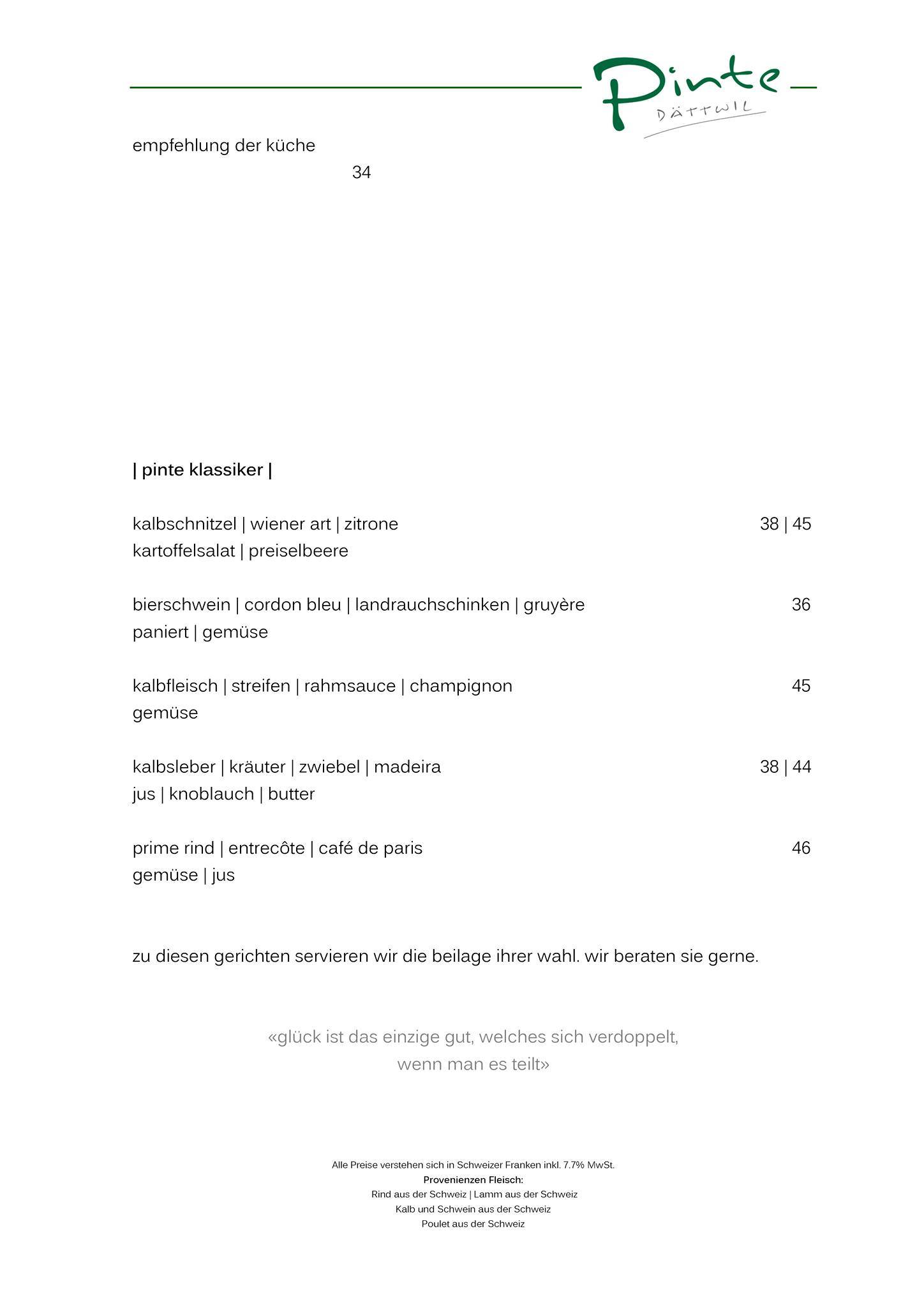 Menu di Pinte 