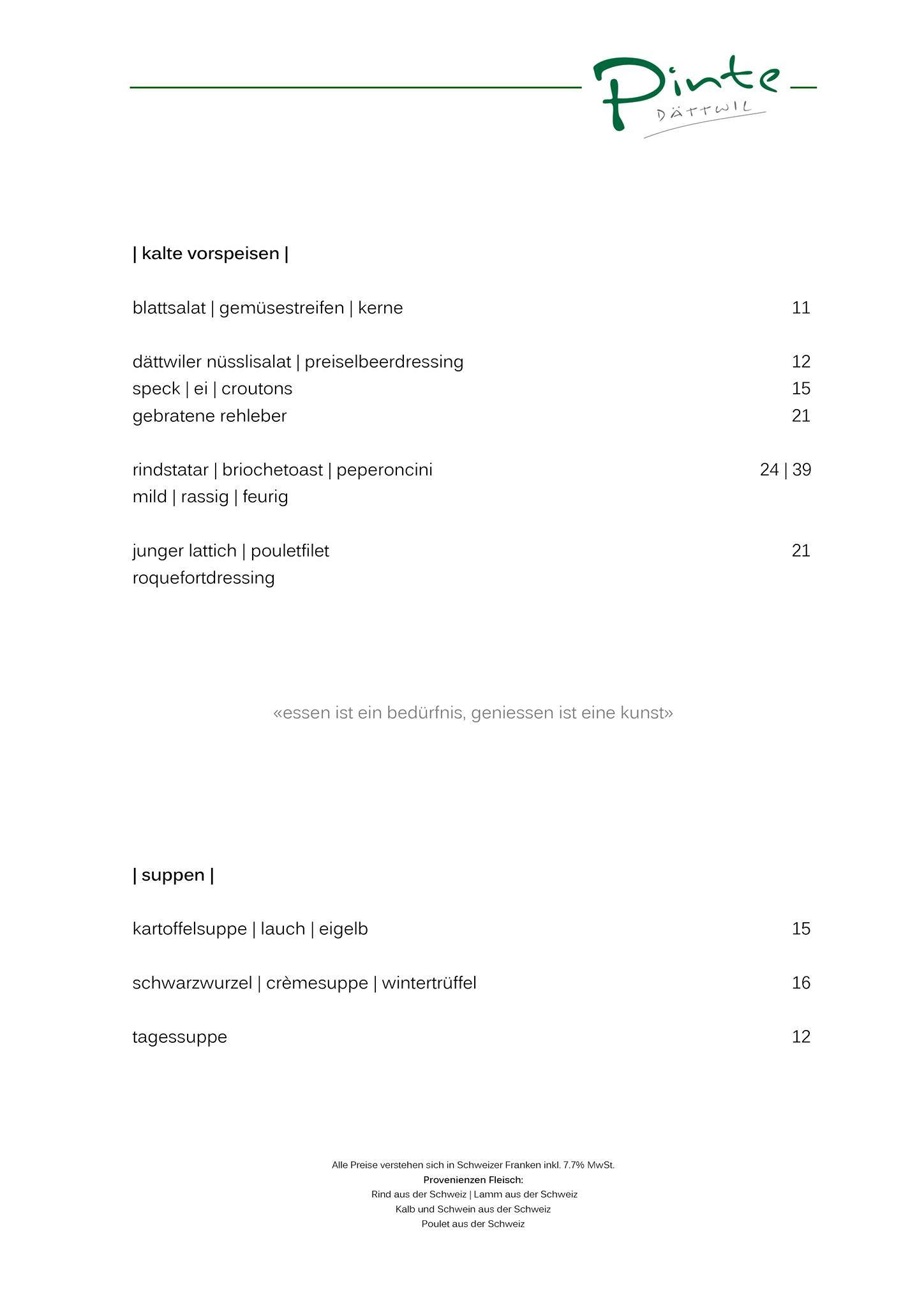 Menu di Pinte 