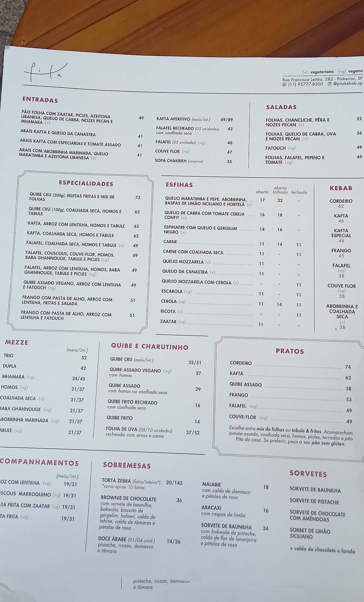 Pita Kebab l Esfiha l Restaurante Árabe cardápio