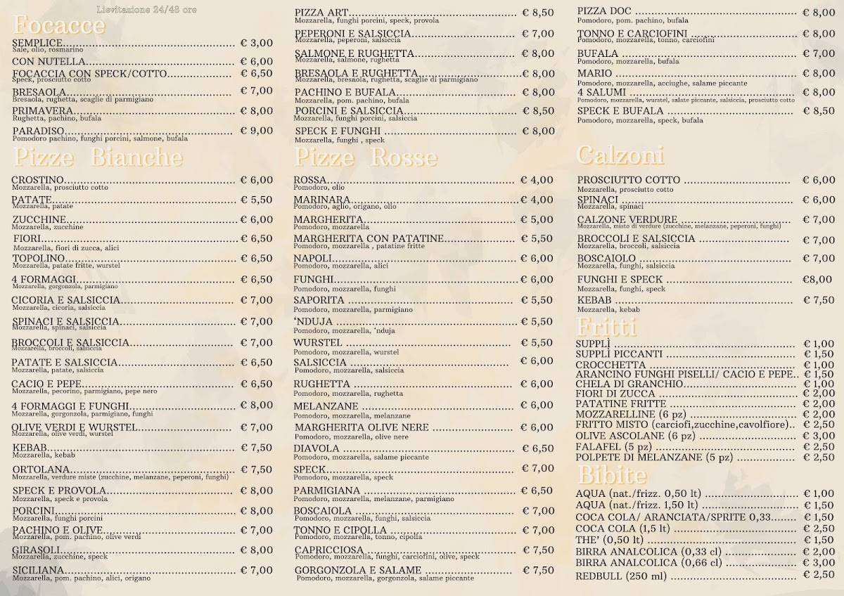 Menu di PizzArt 
