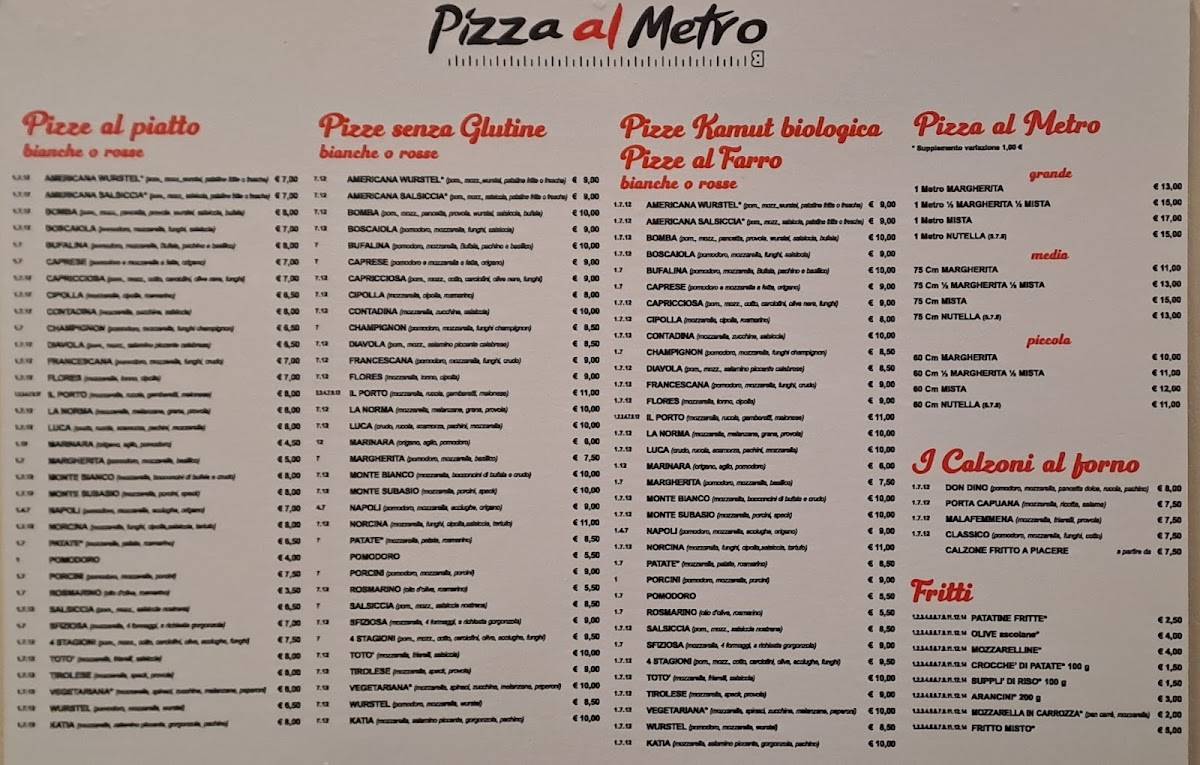 Menu di Pizza Al Metro Al Taglio E Da Asporto 