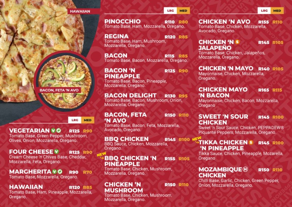 Menu at Pizza Baby! Primrose pizzeria, Germiston