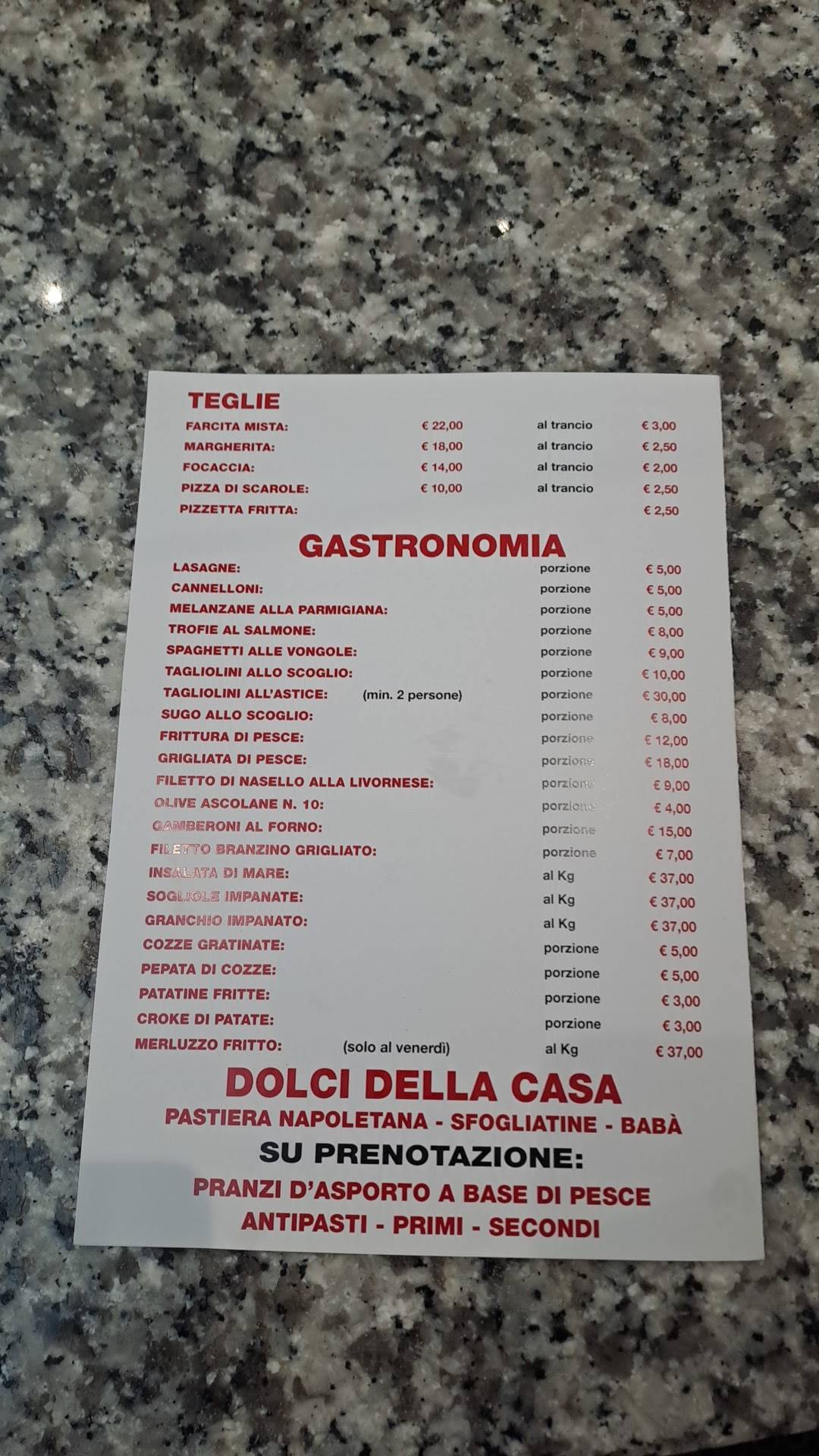 Menu di Pizza Da Asporto Vera Napoli Peluso Carmela 