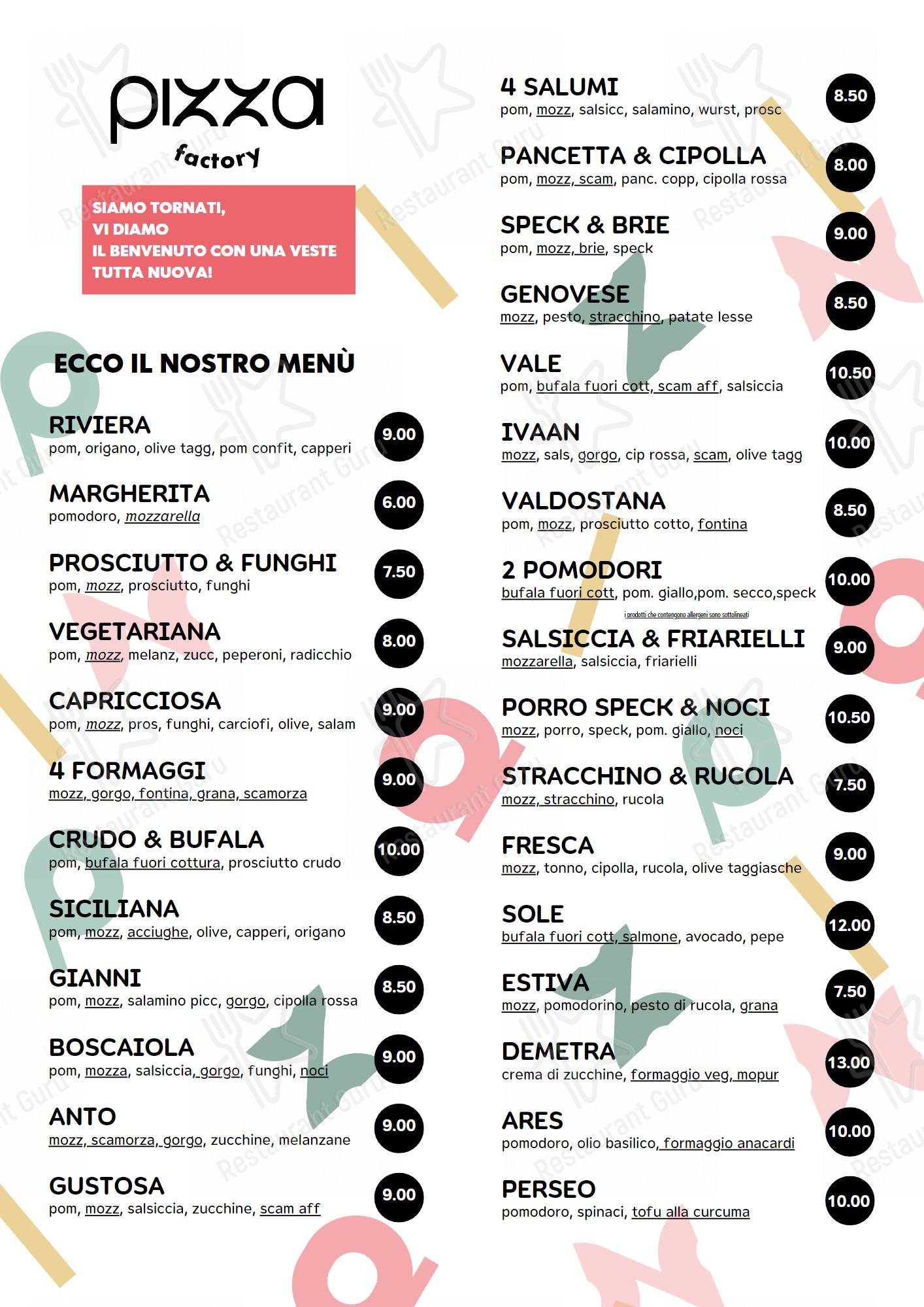 Menu di Pizza Factory