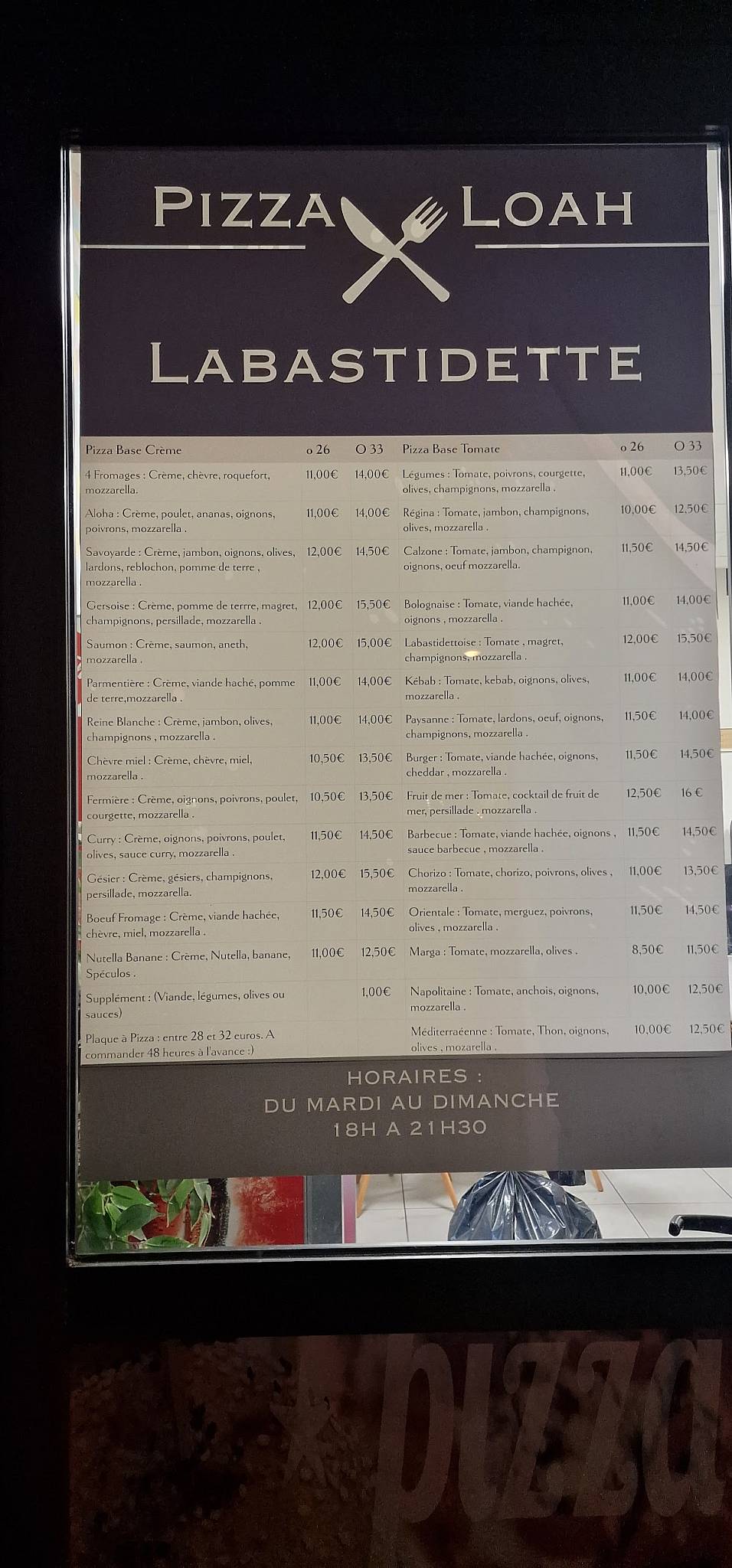 Menu de Pizza Loah Labastidette