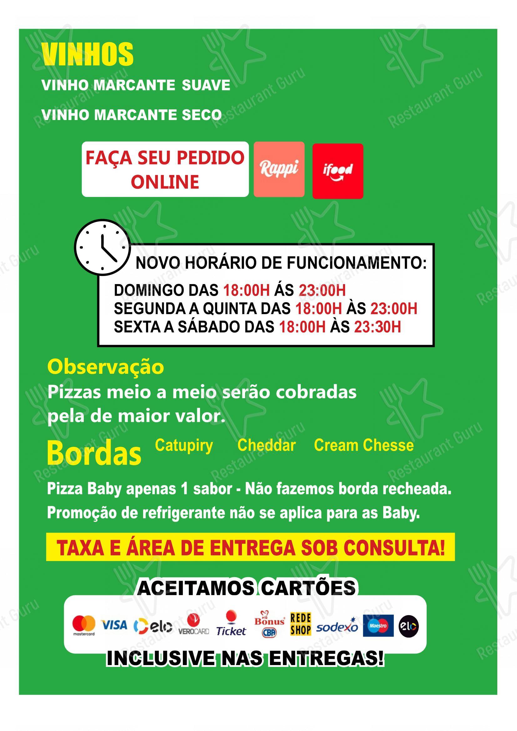 Menu bar para Marcante pizzaria