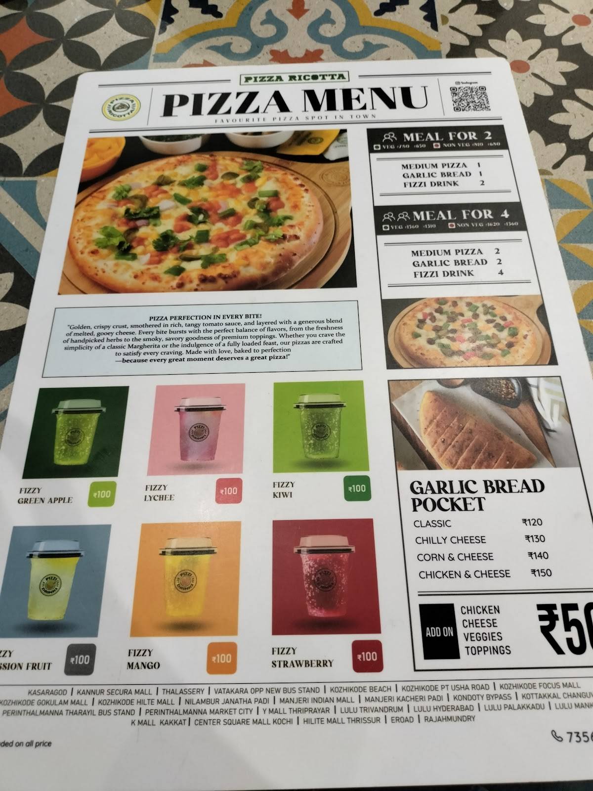 Pizza Ricotta Indian Mall menu