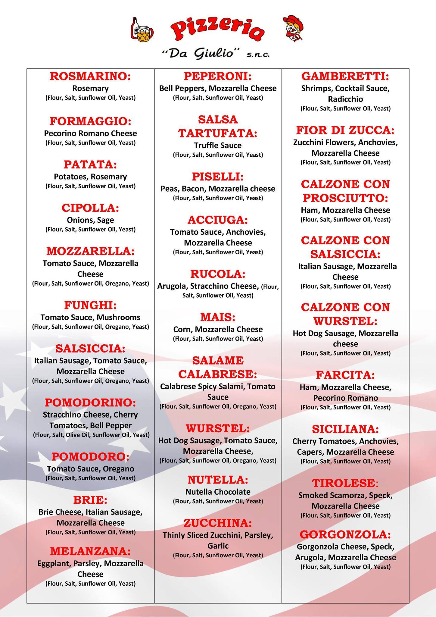 Menu di Pizza al taglio "Da Giulio" 
