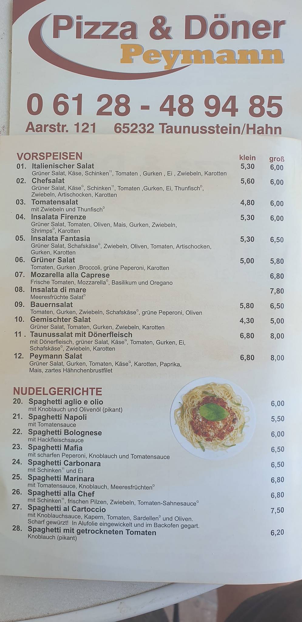 Speisekarte von Pizza & Döner Peymann, Taunusstein