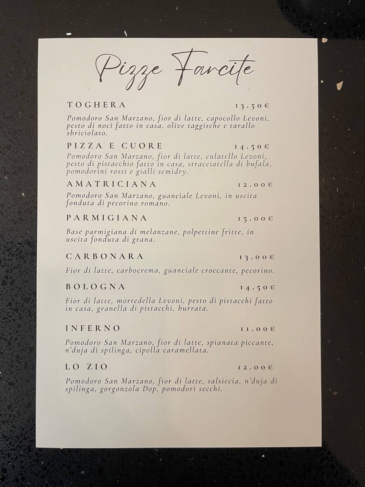 Menu di Pizza e cuore 
