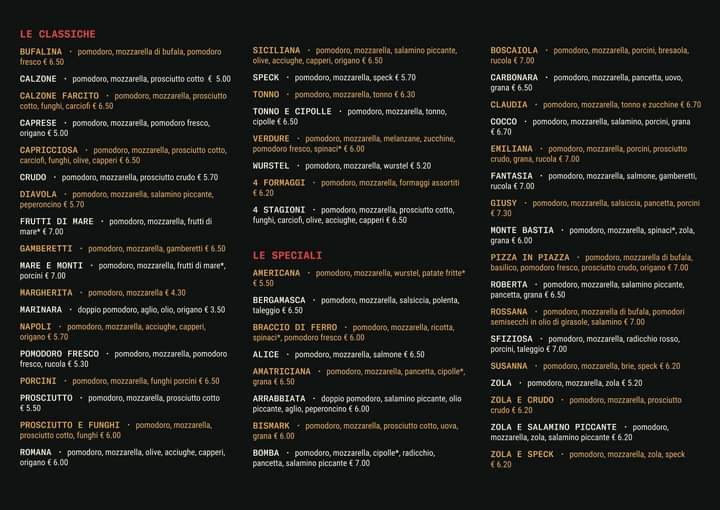 Menu di Pizza in Piazza 