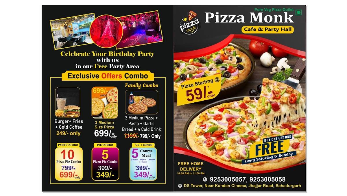 Pizza monk cafe & party hall menu