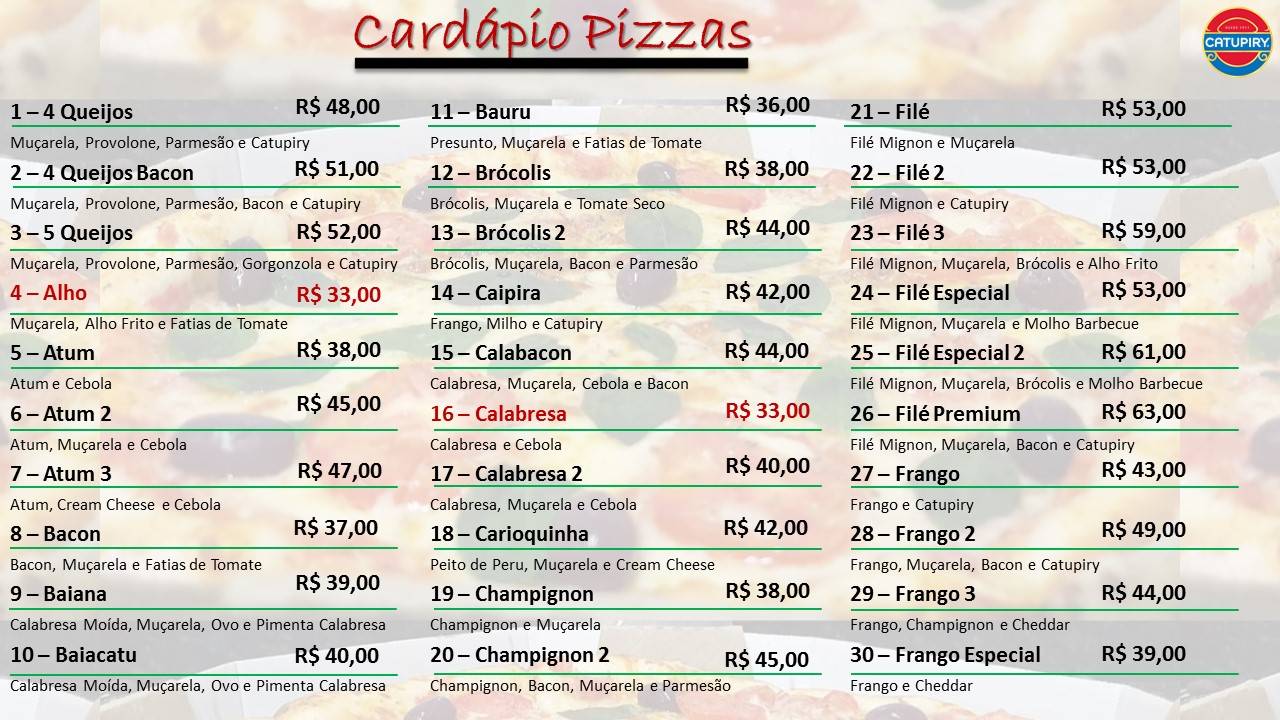 Pizzaria Bella Massa cardápio