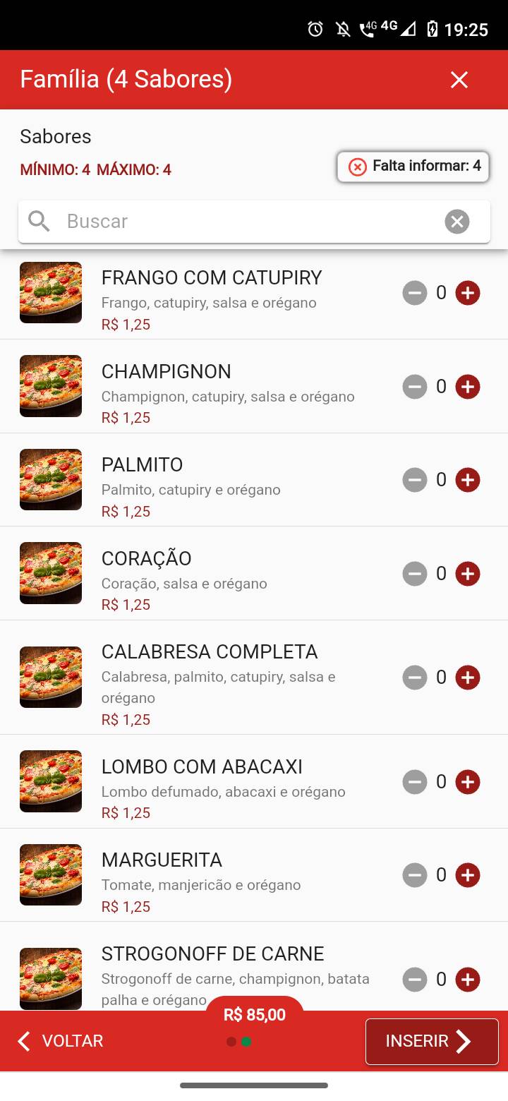 Pizzaria Central cardápio