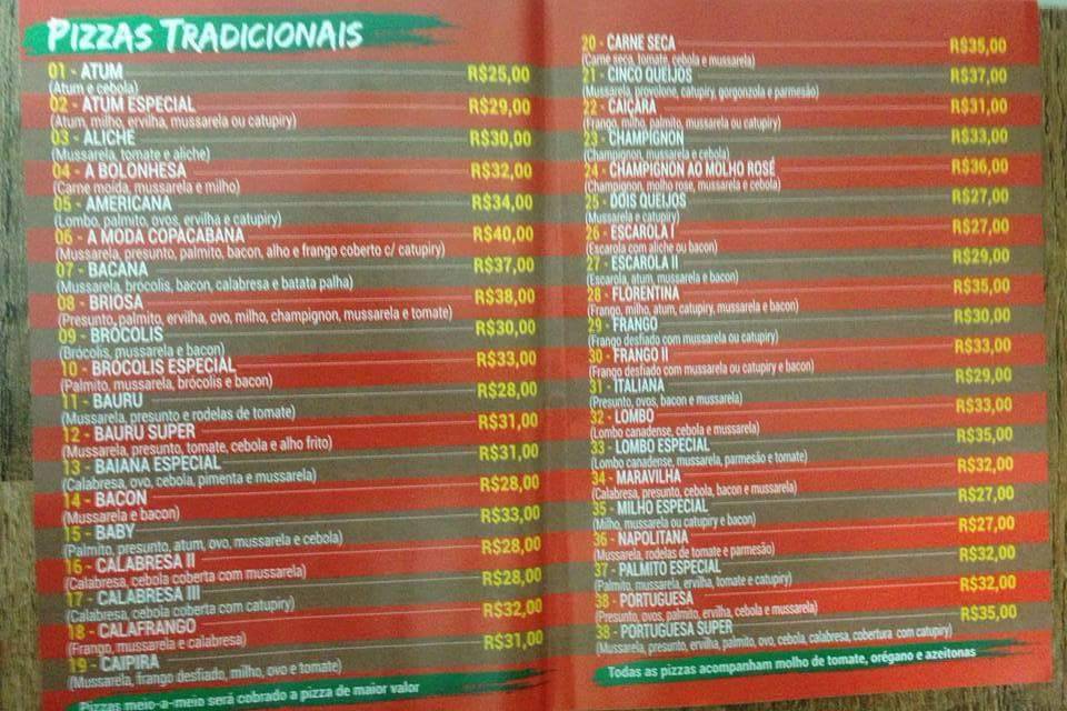 Pizzaria Copacabana cardápio