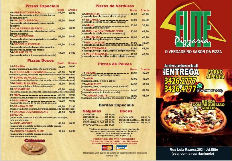 Pizzaria Elite cardápio