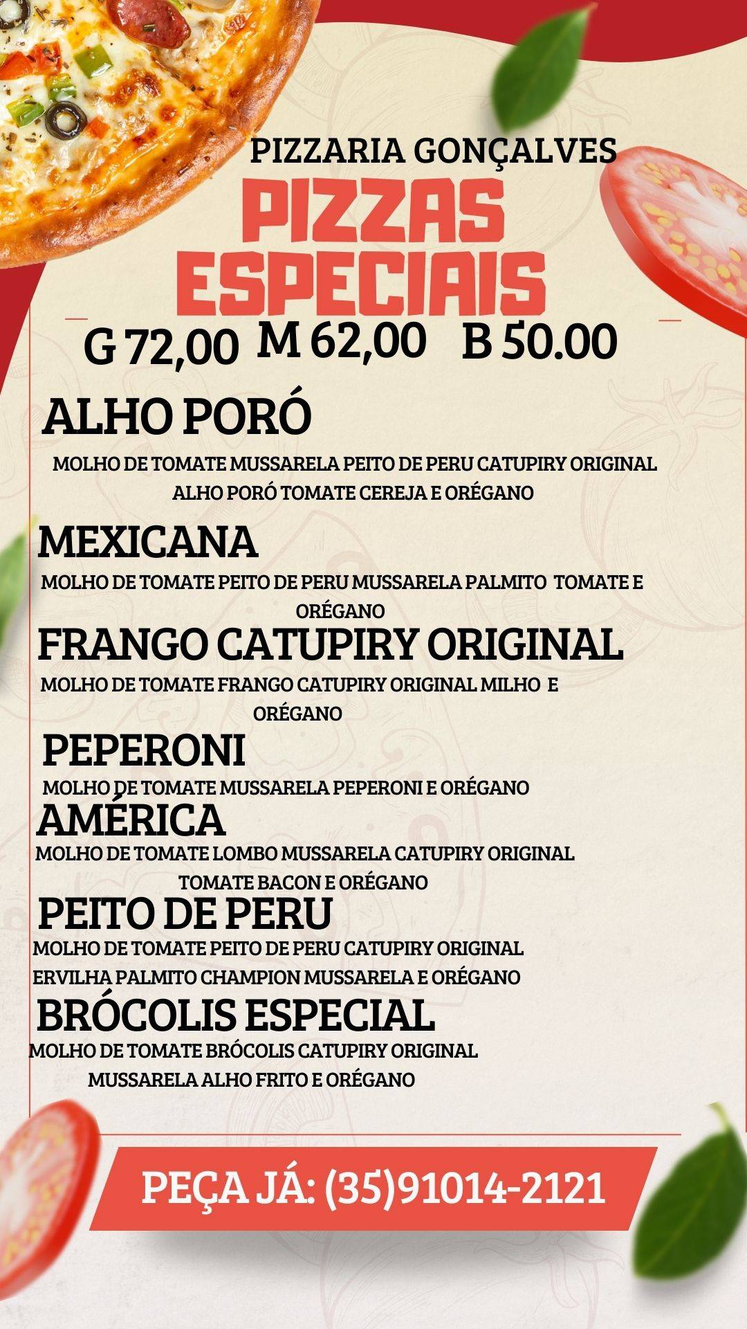 Pizzaria Gonçalves cardápio