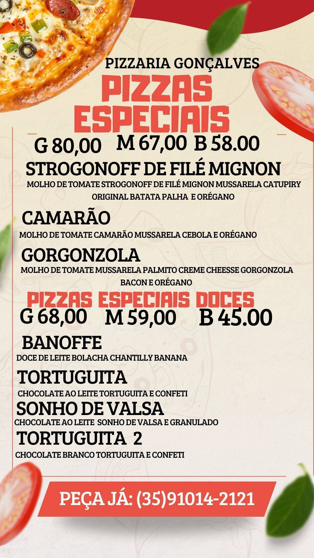 Pizzaria Gonçalves cardápio