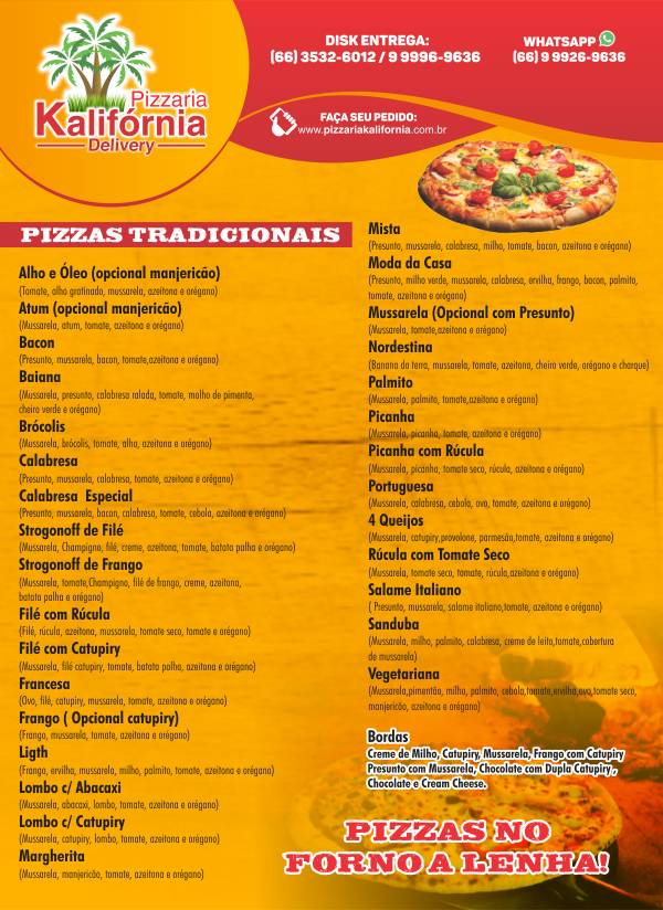 Pizzaria Kalifórnia cardápio